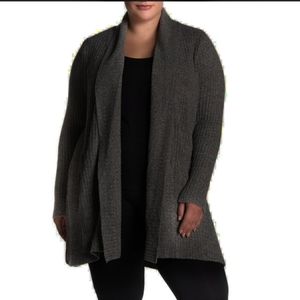 NOTATIONS Womens Plus Size Dark Gray Midi Knit Cardigan Sweater